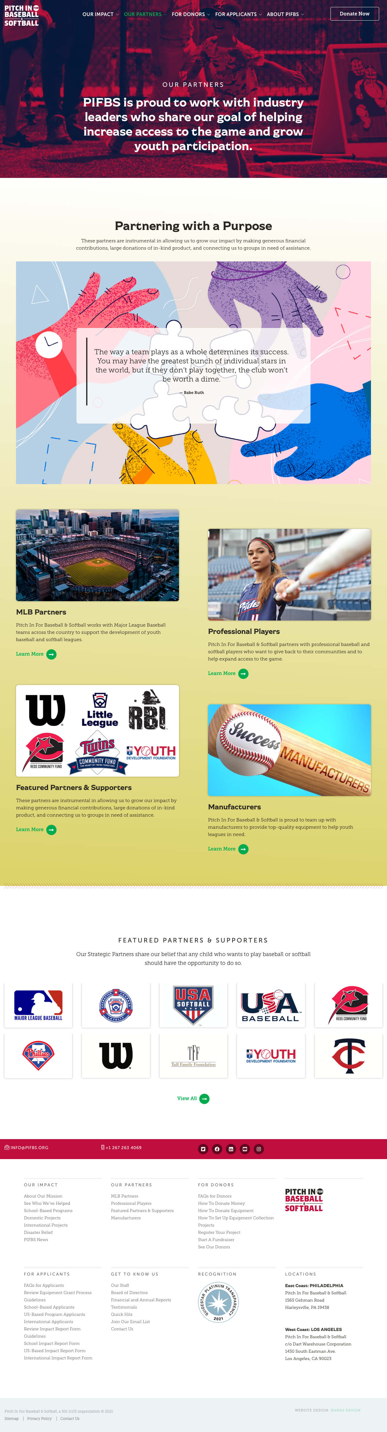 Vega Digital Awards Winner - Website Redesign for Pitch In For Baseball & Softball